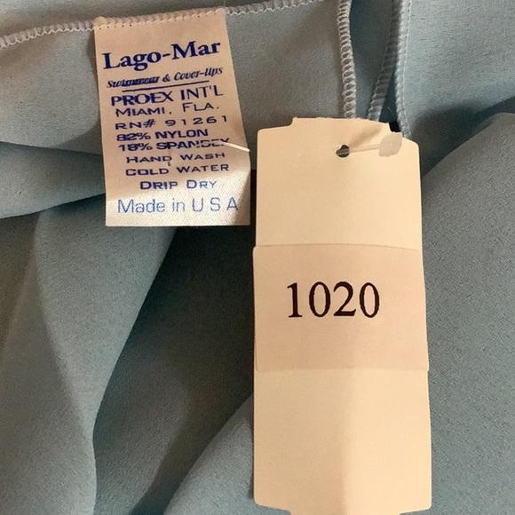 Lago Mar Light Blue Ruffle Lettuce Trim Sarong NWT Made in USA - Picture 4 of 4